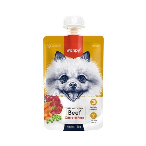 İtlər üçün nəm yem Wanpy Tasty Meat Paste Beef Carrot & Pea, mal əti, kök və noxud ilə, 90 q — Bakı