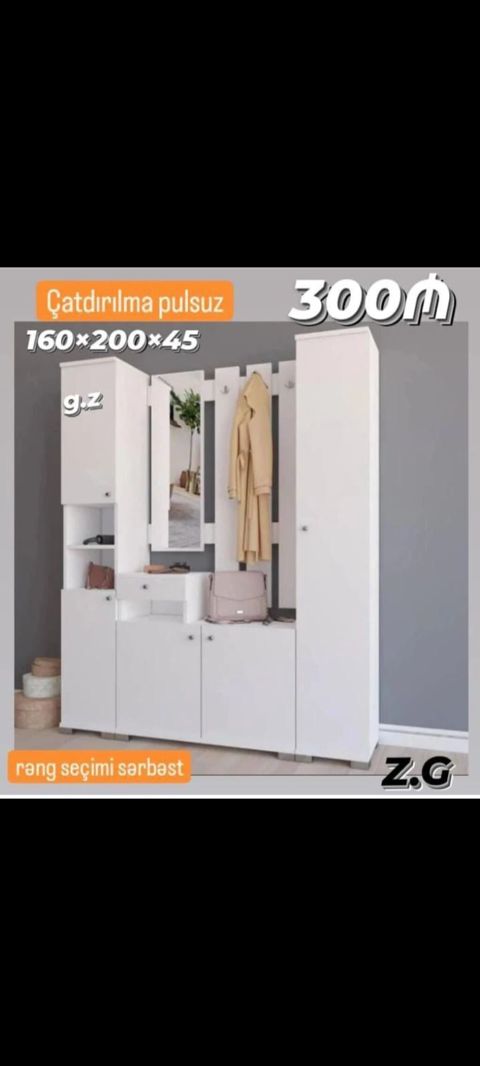 Dəhliz üçün çoxfunksiyalı asma-dolab sistemi Ölçü: 160 200 45 sm — Masazır