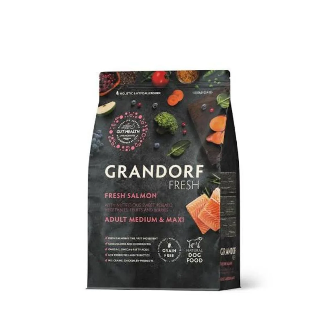 Grandorf Fresh Holistic Hypoallergenic Adult Medium & Maxi Fresh Salmon — orta və iri cins yetkin itlər üçün təzə qızılbalıqlı quru yem (çəki ilə) — Heyvan malları, Bakı