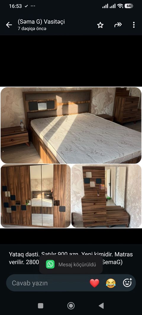 Yataq dəsti. Satılır 900 azn. Yeni kimidir. Matras verilir. 2800e — Aişə Xanım