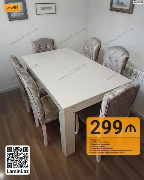 Masa dəsti - Ölçülər: 90 160 sm - Mexanizm: Açılmayan - Stul sayı — Bakı