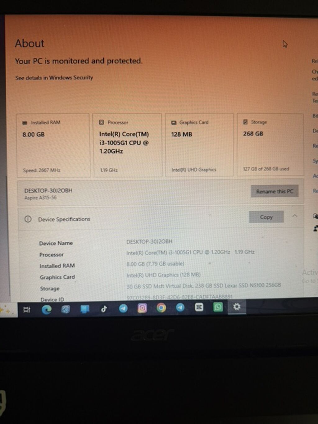 Acer Aspire A315-56 noutbuku Acer Aspire 3 noutbuk satılır Intel — Acer, Bakı (3)