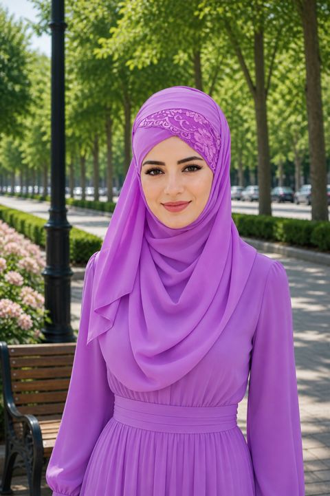 Qadınlar üçün hicab H69543, çəhrayı, şifon, ölçü One Size — Bakı