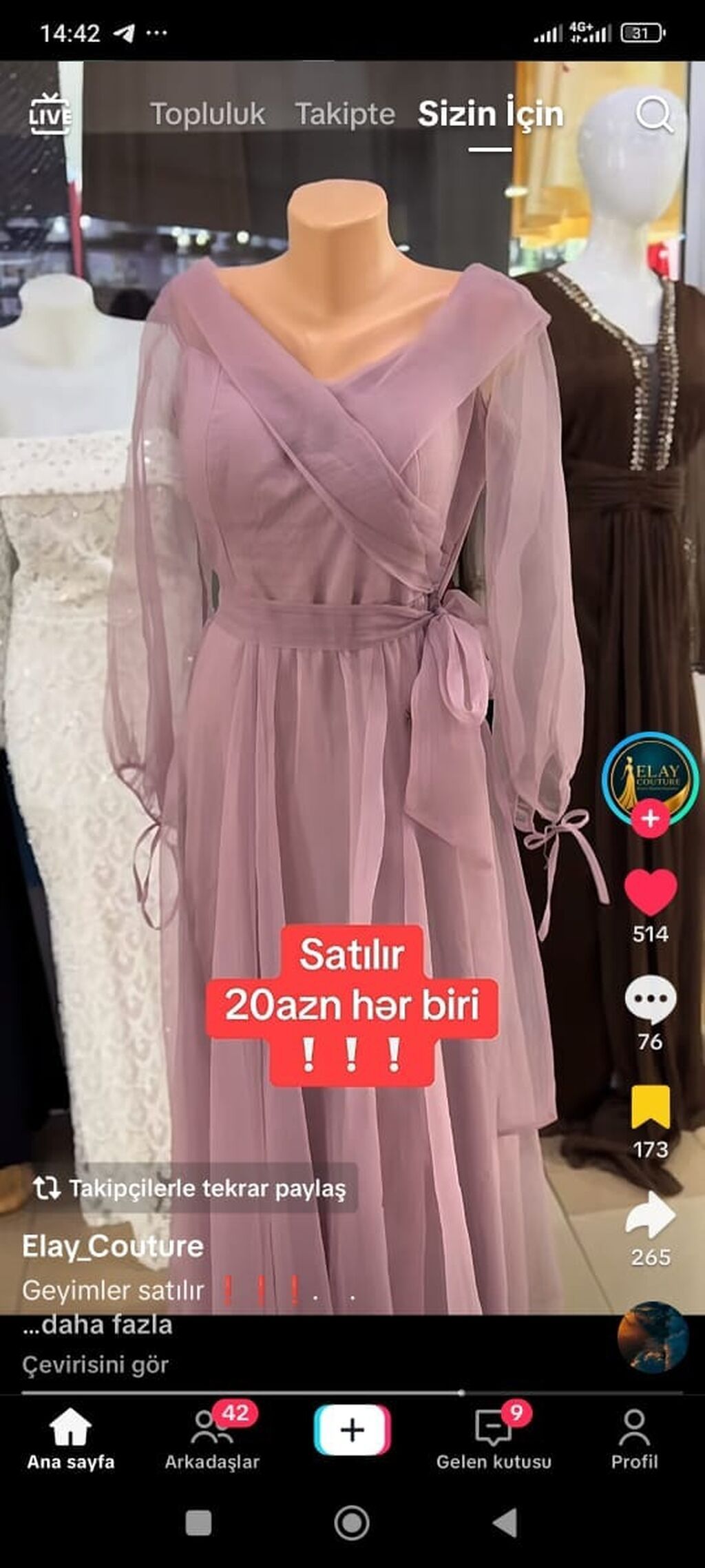 Zərif ziyafət donları seçimi 1) Şampan rəngli qısa ziyafət donu — Axşam paltarları, Sumqayıt (7)