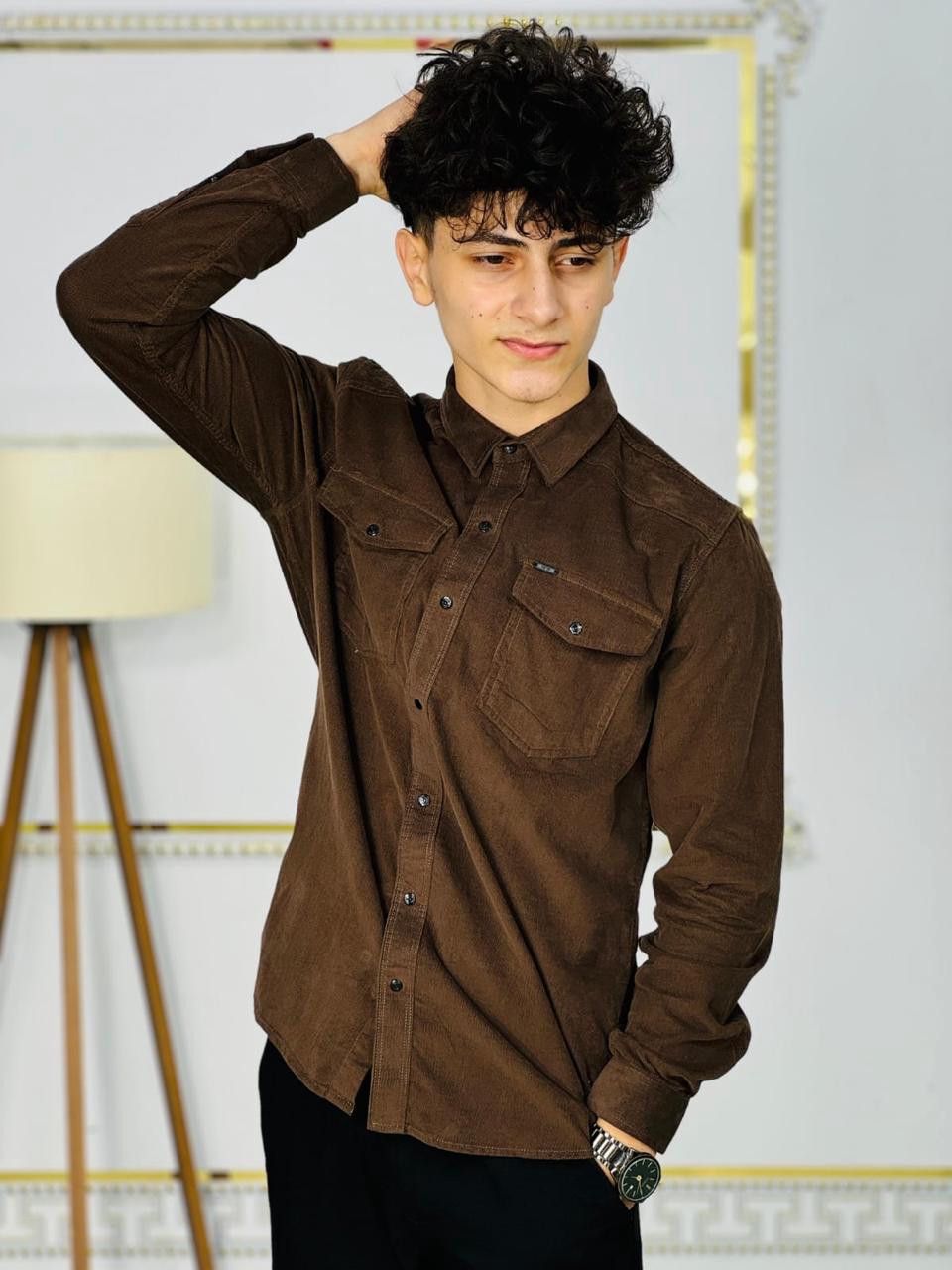 Uzunqol köynək kişilər üçün, Qəhvəyi, Velvet, ölçü 2XL — Mallar, Bakı (2)