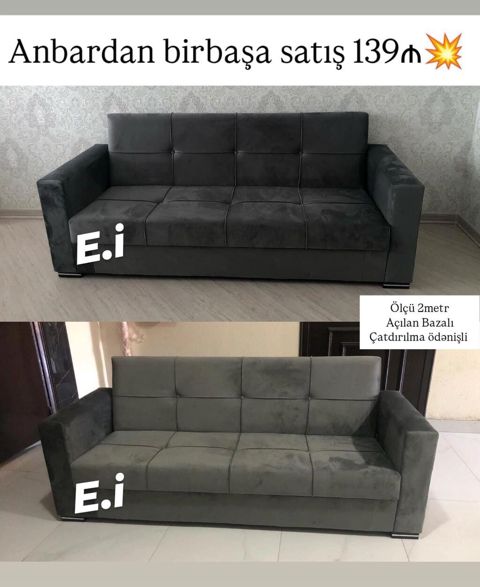 Anbardan birbaşa satış – 139₼ 2 metr ölçülü, açılan-bazalı divan — Bakı