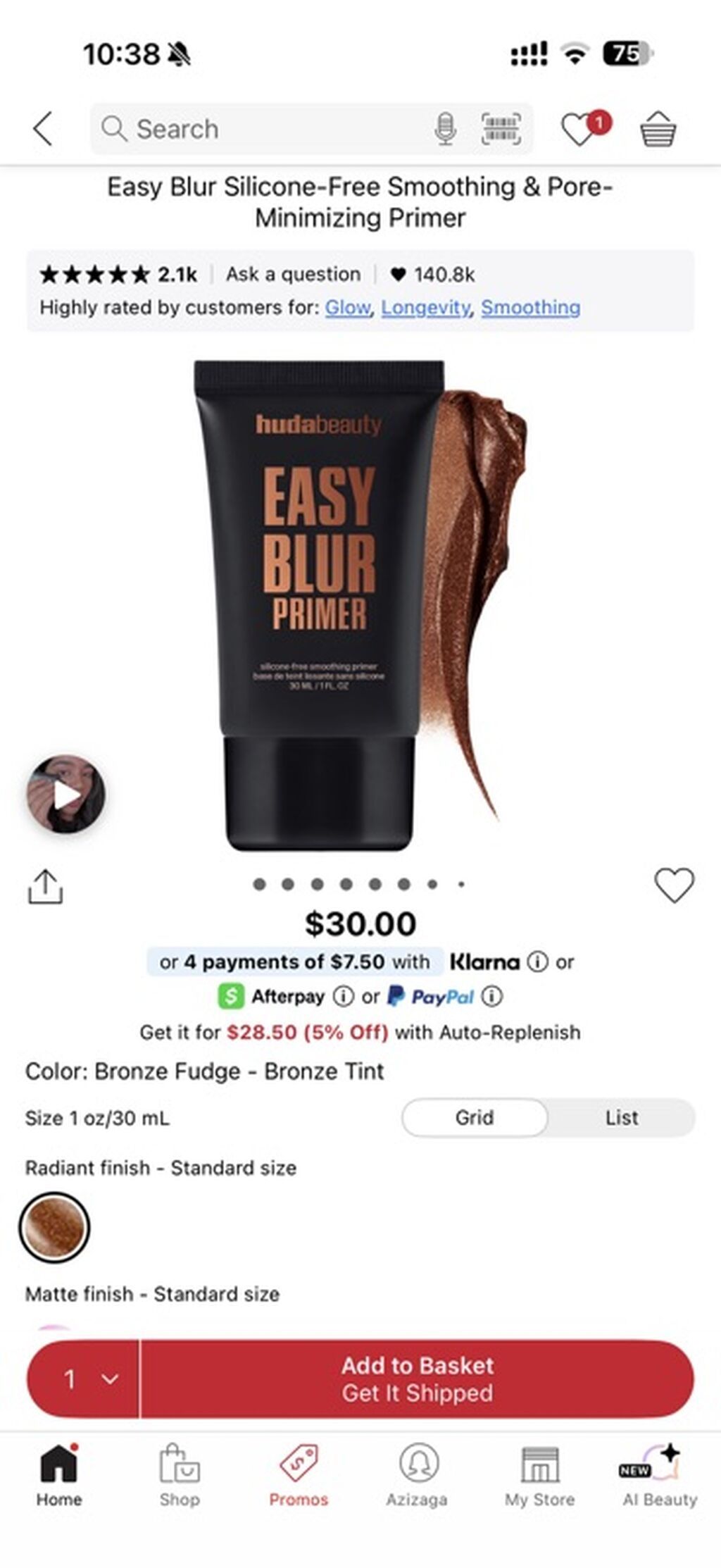 Huda Beauty Easy Blur Primer – silikonsuz, hamarlayıcı və məsamə — Makiyaj, Bakı