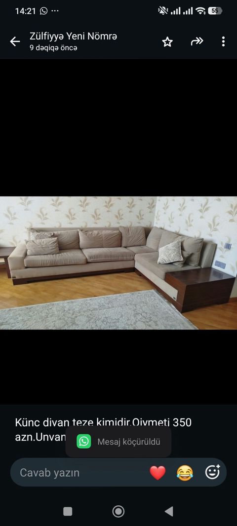 Künc divan teze kimidir.Qiymeti 350 azn.Unvan 4mkr(Zülfiyyə) — Bakı