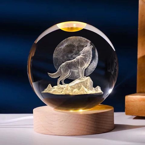 Dekorativ çıraq 3D Crystal Ball Wolf, 8x6 sm — Bakı