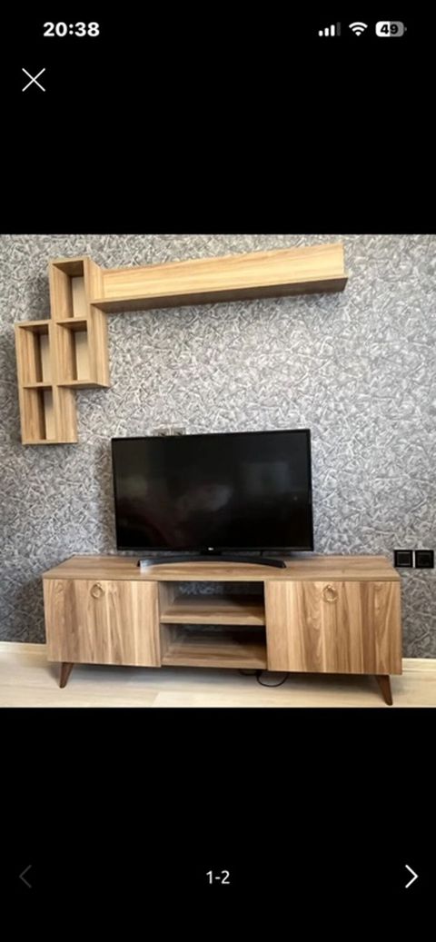 TV stol sistemi və asma rəf dəsti - Material: ağac teksturalı — Digah