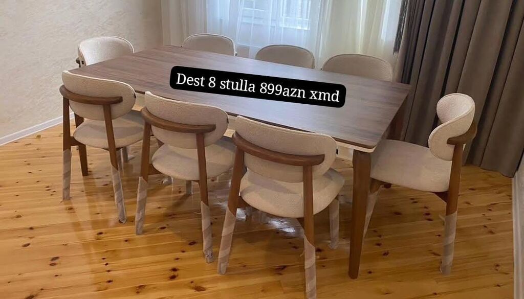 Yemək otağı üçün masa və stul dəsti - Komplekt: 1 masa + 8 stul — Masalar və stullar, Bakı
