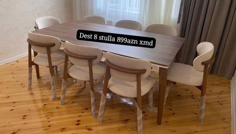 Yemək otağı üçün masa və stul dəsti - Komplekt: 1 masa + 8 stul — Bakı