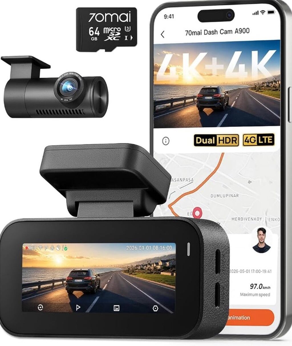 70mai A900 4K Dash Cam – Yeni nəsil iki kanallı avto‑qeyd cihazı + — Video qeydediciləri, Bakı (10)