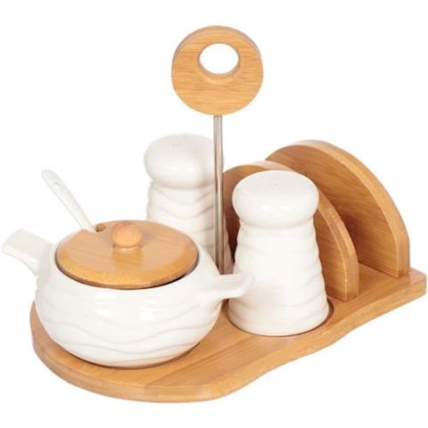 Qab dəsti ədviyyatların saxlanılması üçün F12 taxta/keramika, 20x10 sm, ağ — Bakı