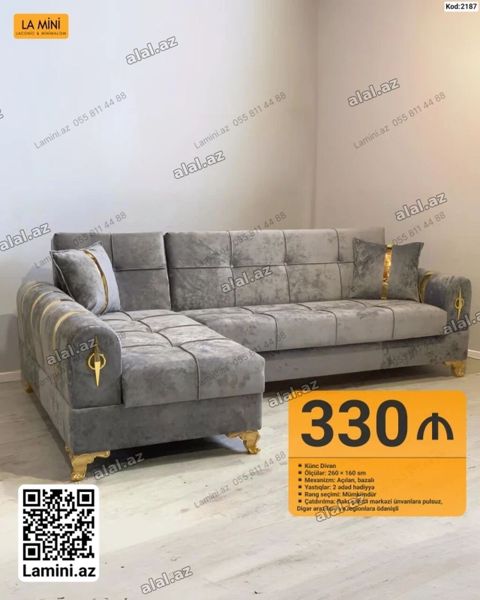 Künc divan, Yeni, Açılan, Bazalı, Parça, Şəhərdaxili pulsuz çatdırılma — Lamini Mebel