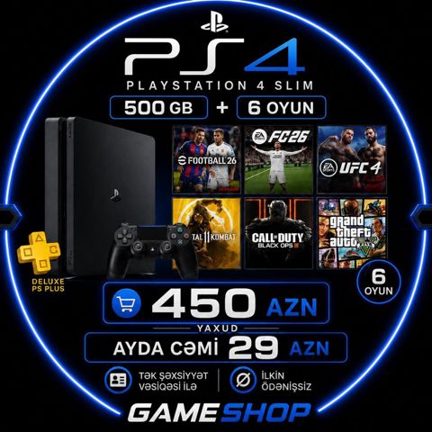PlayStation 4 Slim oyun konsolu – 500 GB yaddaş + 6 oyun paketi — Bakı