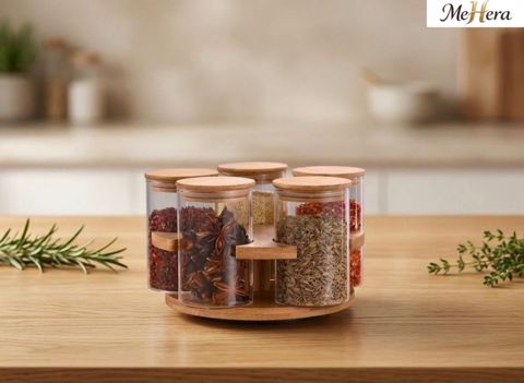 Ədviyyatlar üçün banka dəsti, 300 ml, Bambuk, Şüşə, 5 əd — Bakı