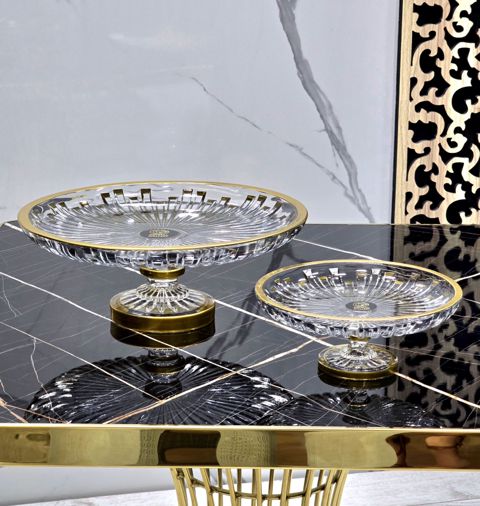 Tort qabı, şüşə, ayaqlı, şəffaf/qızılı, 20 sm - homestore_vm1237 — Bakı