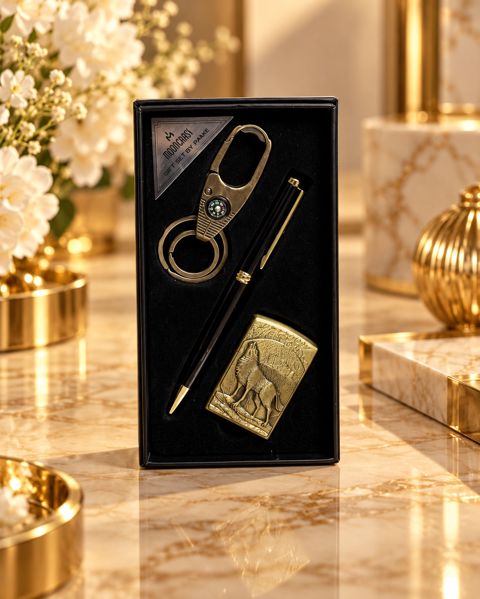 Hədiyyə dəsti kişilər üçün, (alışqan, brelok, qələm) metal, 4 ml — Bakı