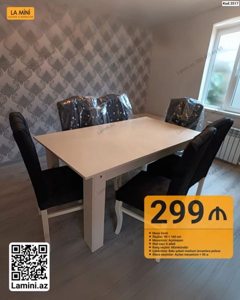 Məhsul: Masa dəsti (Kod: 3517) Təsvir: - Dördkünc yemək masası və 6 — Bakı