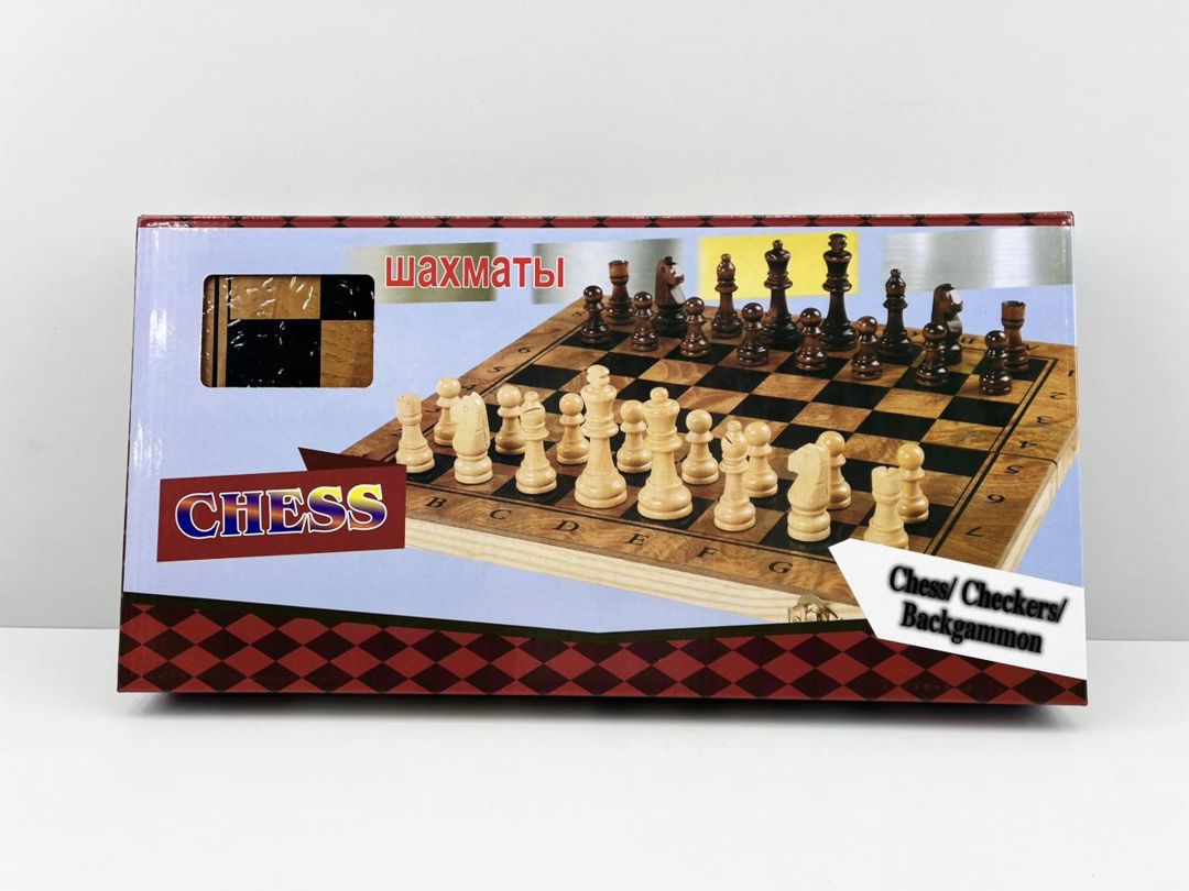 Şahmat + dama + nərd (3-ü 1-də) taxta, ağ/qara, 40x40 sm — Mallar, Bakı (3)
