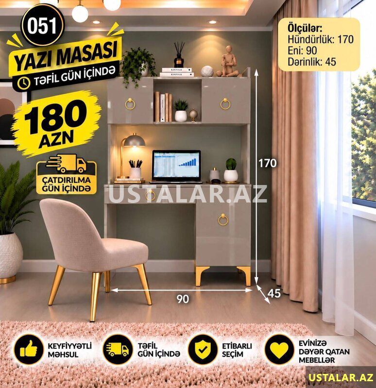 Yazi masasi hazir — Mobilyaların montajı, təmiri və restavrasyonu, Bakı (4)