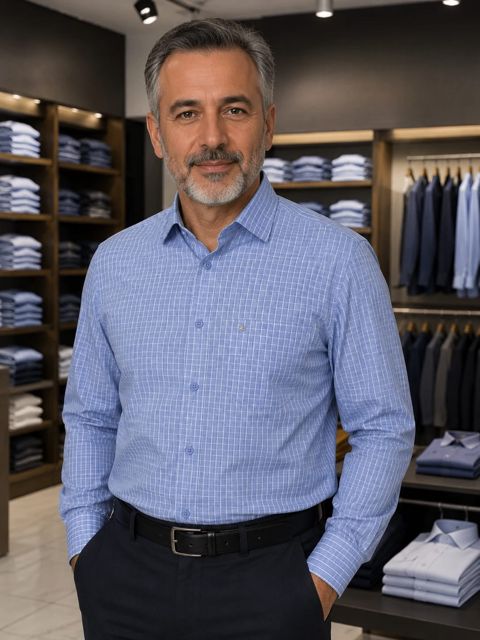 Kişilər üçün uzunqol köynək 12108, açıq mavi, pambıq, ölçü 3XL — Bakı