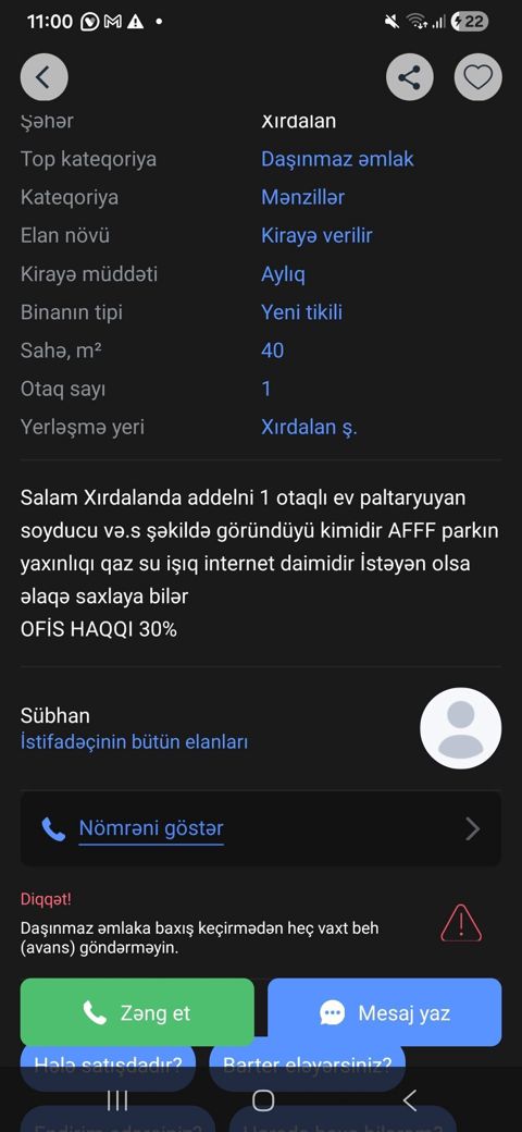 Şəhər: Xırdalan Kateqoriya: Daşınmaz əmlak – Mənzillər Elan növü — Xırdalan