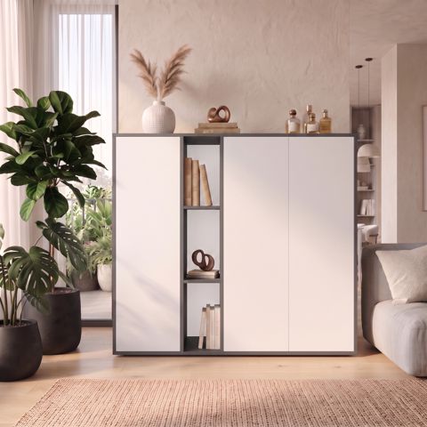 Komod, Ldsp, Antrasit/Ağ, 100x40x110 sm — Bakı