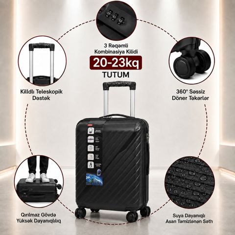 Çamadan VC2699368, ABS plastik, qara, 4 təkər, ölçü XL — Bakı