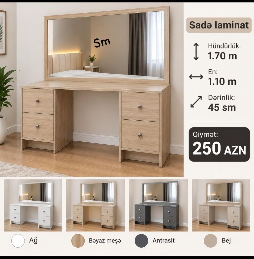 Düz masa, Stulsuz, Polkasız, Siyirməli, Sadə laminat — Kompüter masaları və kresloları, Bakı