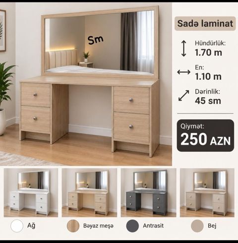 Düz masa, Stulsuz, Polkasız, Siyirməli, Sadə laminat — Bakı