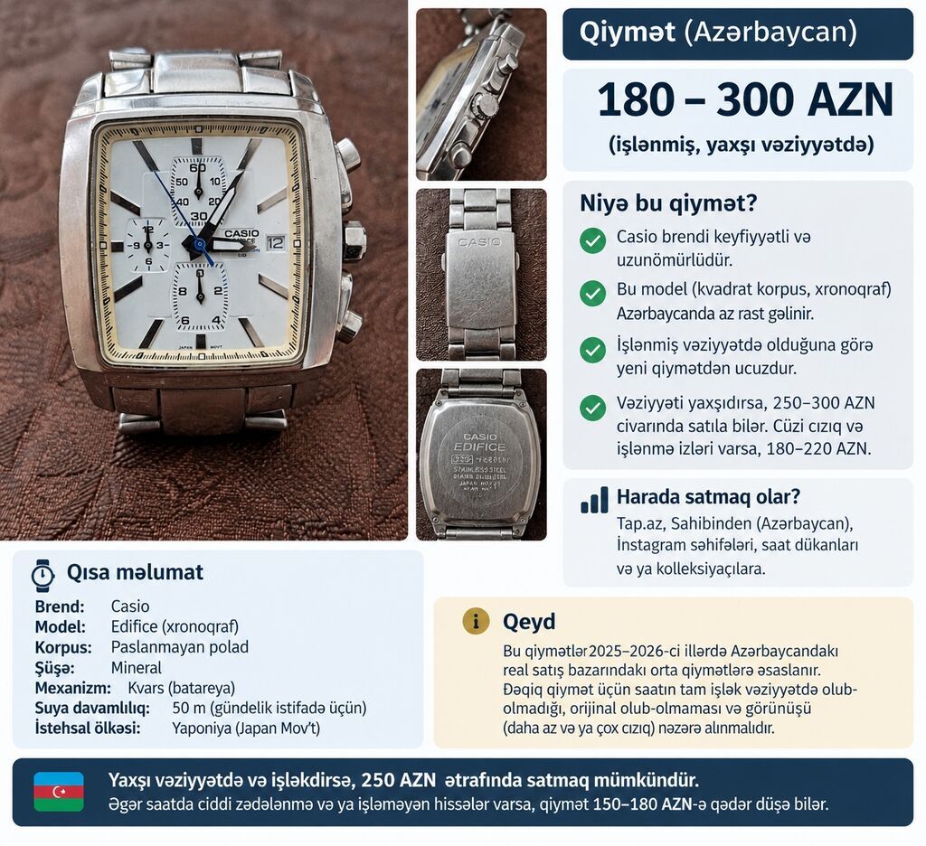 Casio Edifice xronoqraf qol saatı - Brend: Casio (Edifice seriyası — Qol saatları, Gəncə