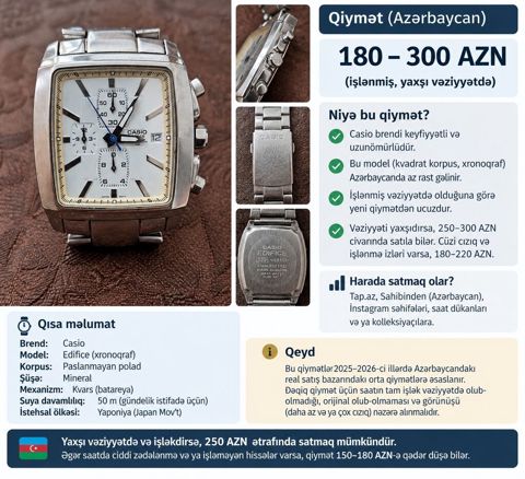 Casio Edifice xronoqraf qol saatı - Brend: Casio (Edifice seriyası — Gəncə