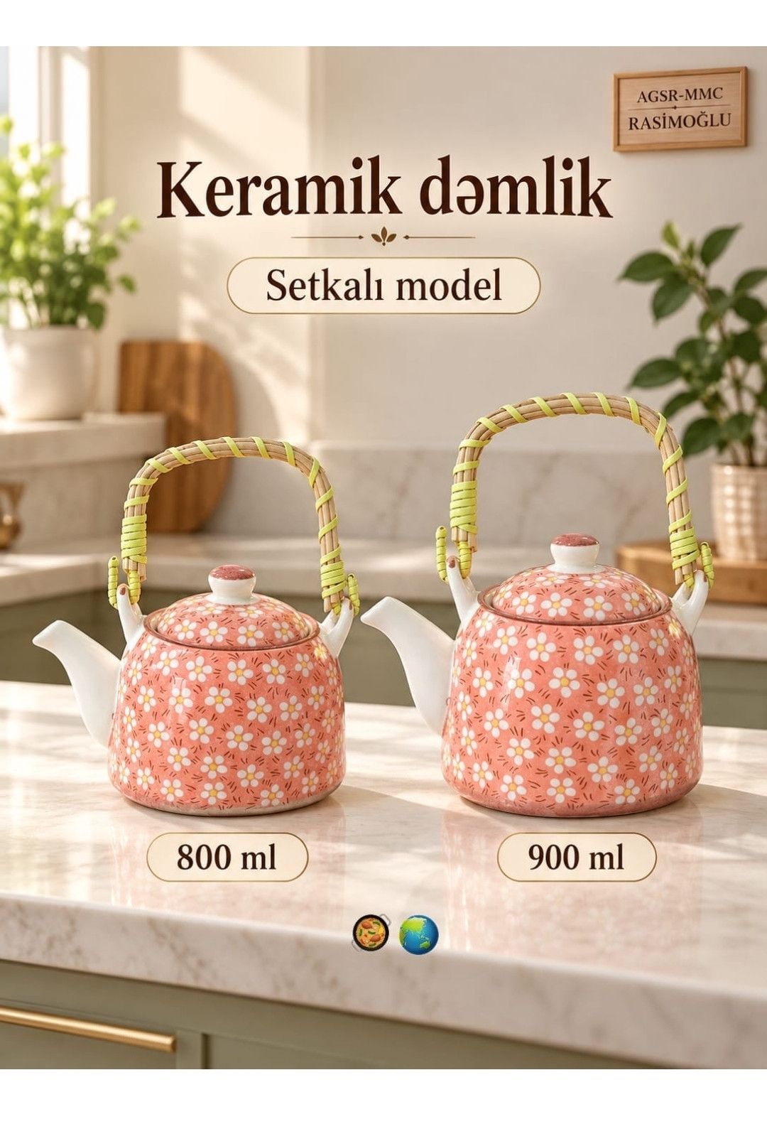 Dəm çaydanı QE88, 800 ml, keramika, narıncı — Mallar, Bakı (2)