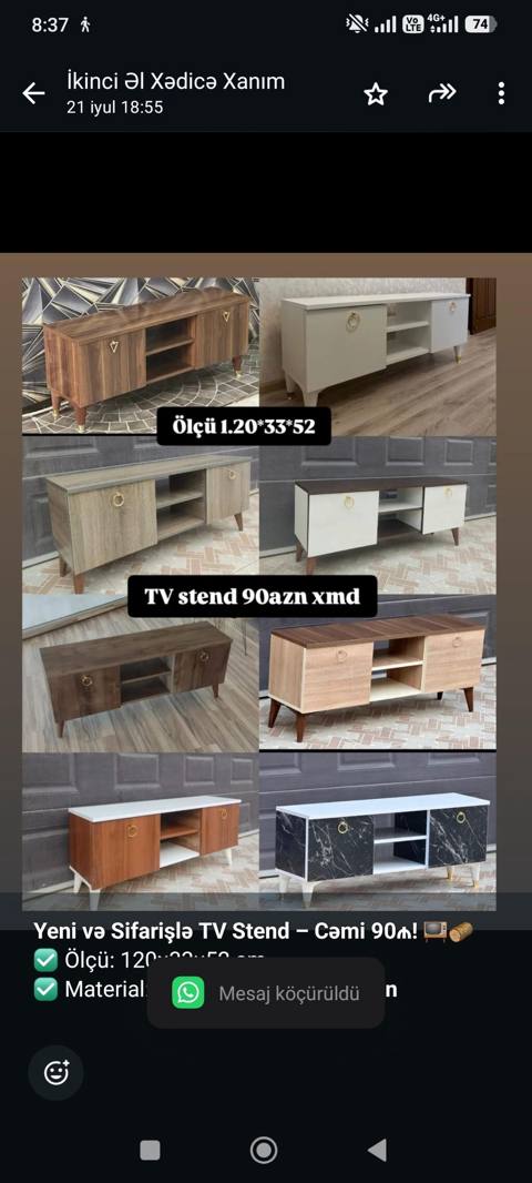 *Yeni və Sifarişlə TV Stend – Cəmi 90₼ Ölçü: 120×33×52 sm — Aişə Xanım — Теледидар тумбалары және стендтер