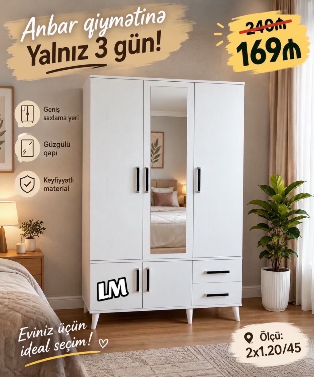 Üç qapılı laminat dolab – eviniz üçün ideal seçim - Geniş saxlama — Şkaflar, Bakı