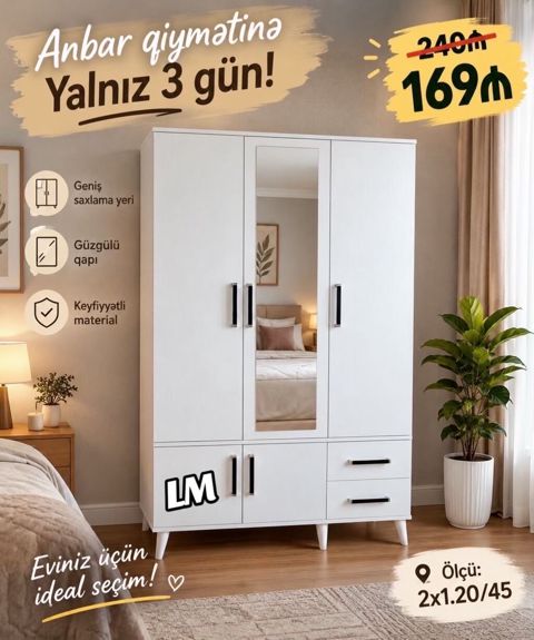 Üç qapılı laminat dolab – eviniz üçün ideal seçim - Geniş saxlama — Min bir xirdavat dunyasi — Мебель