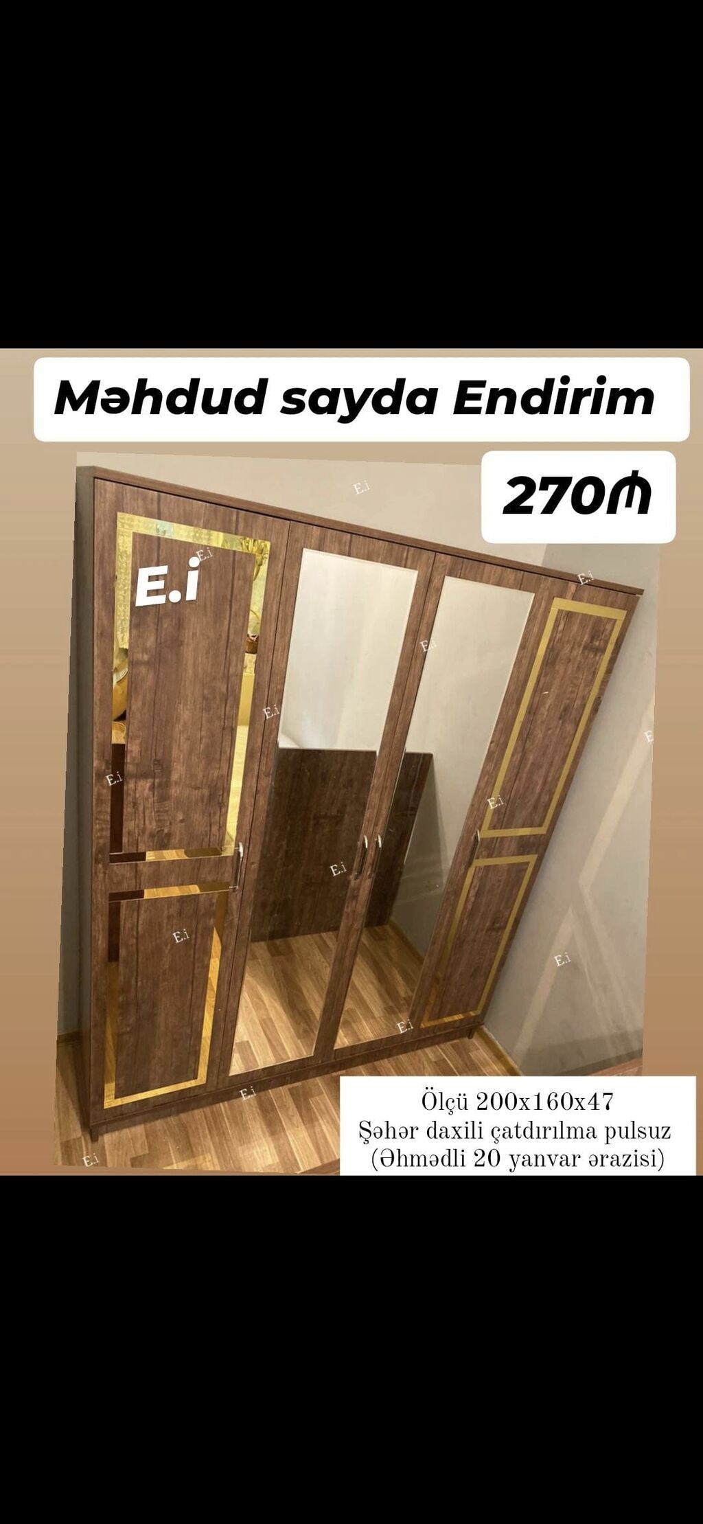 *4 qapılı dolab Endirim 270AZN Rəng seçimi var Şəhər daxili — Şkaflar, Mehdiabad (9)
