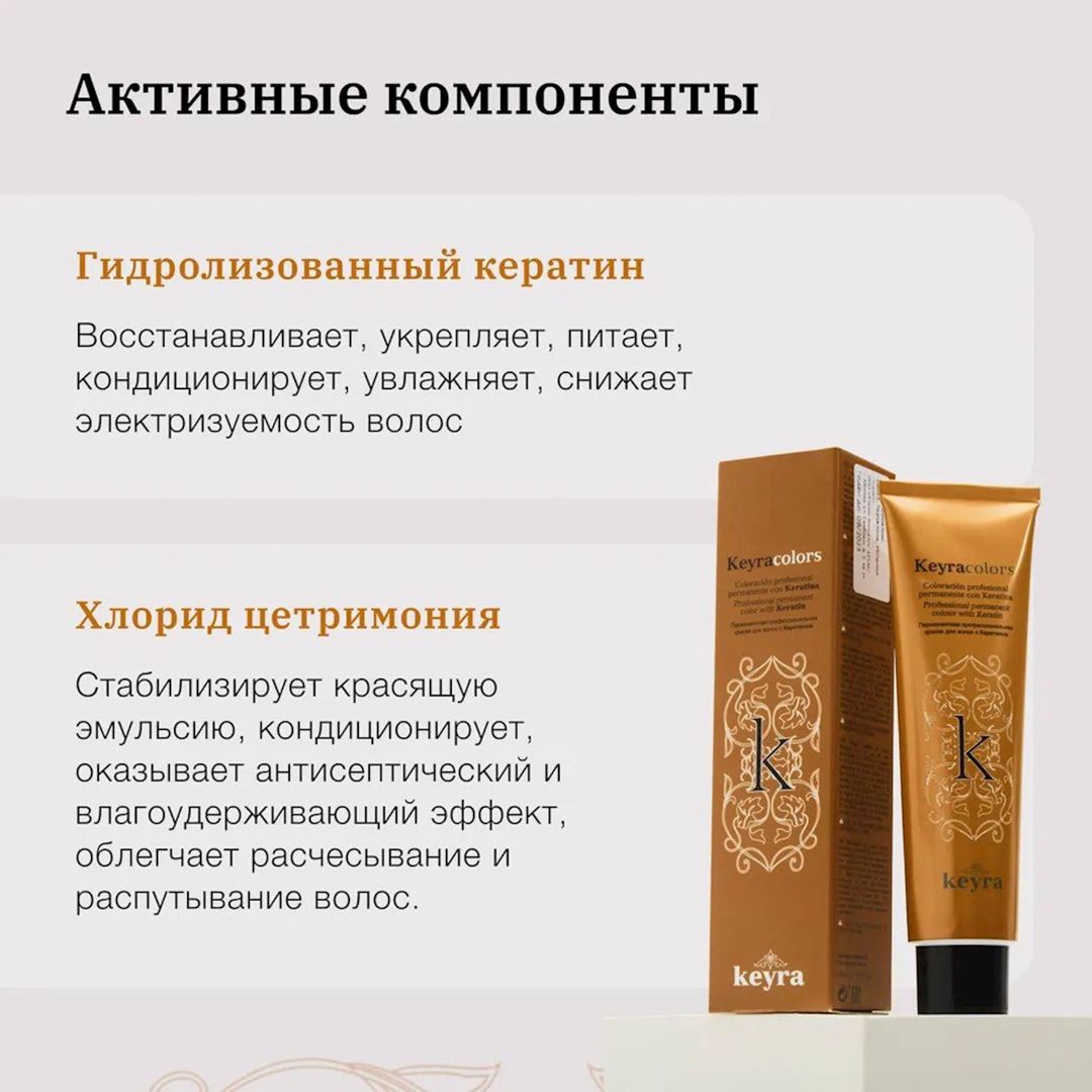 Permanent professional saç boyası keratin ilə Keyra Cosmetics 7.81 Ash Chocolate Blonde, 100 ml — Mallar, Bakı (3)