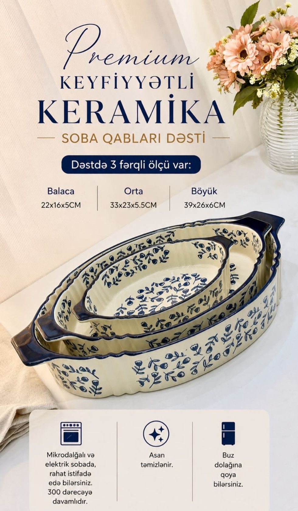 Bişirmə üçün qəlib dəsti 71254, keramika, ağ/göy, 800/2500/3500 ml — Mallar, Bakı (2)