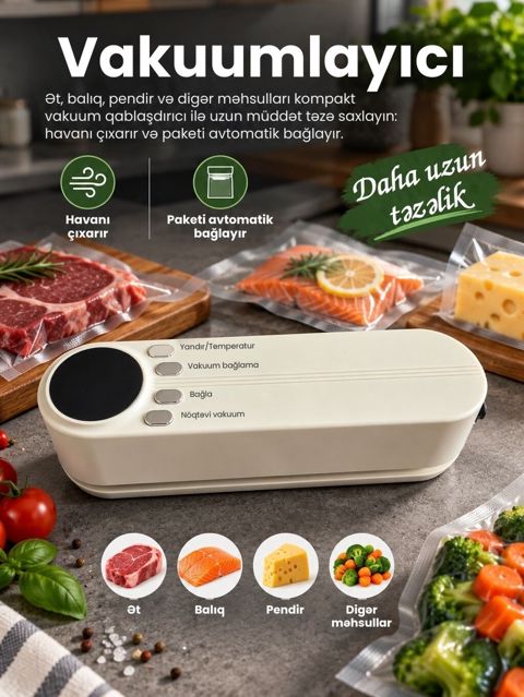Vakuum Qablaşdırıcı – kompakt “Vacuum Sealer” cihazı Məhsulları daha — Bakı