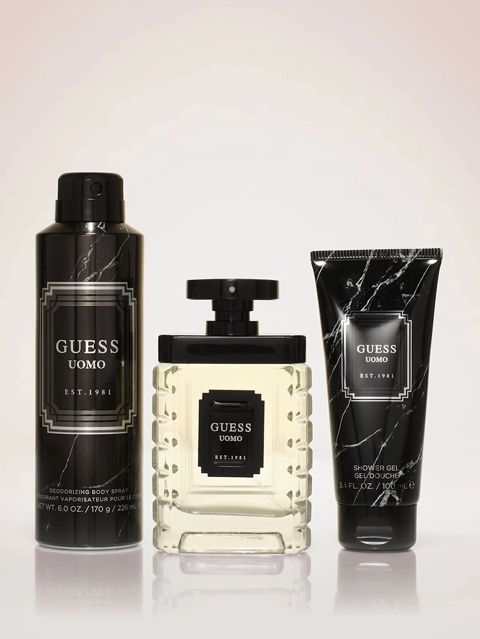 Guess Uomo ətir dəsti kişi üçün (Kosmetik çanta+ Tualey suyu 100 ml + Duş geli 100 ml + Dezodorant 226 ml) — Bakı