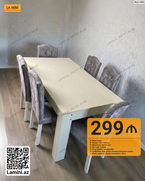 Masa dəsti - Ölçülər: 90 160 sm - Mexanizm: açılmayan - Stul sayı — Bakı