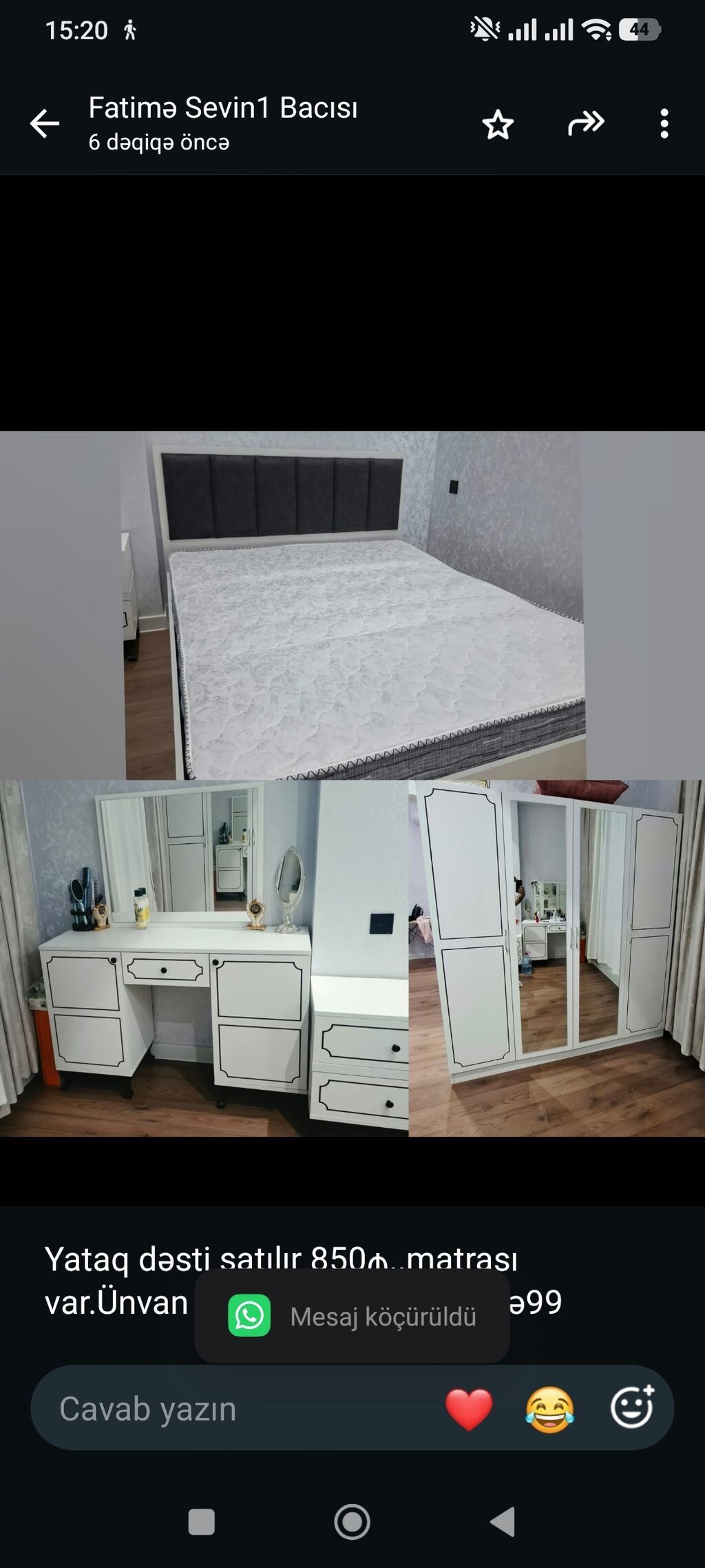 Yataq dəsti satılır 850₼. matrası var.Ünvan Masazır. 5966. Fatimə99 — Yataq otağı mobilya dəstləri, Bakı
