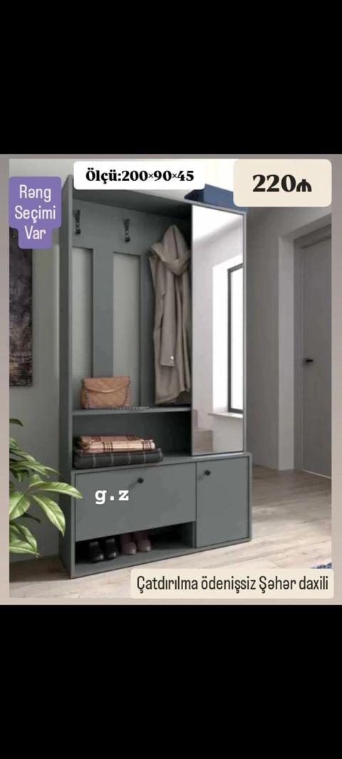 Dəhliz üçün çoxfunksiyalı portmanto-güzgülü dolab - Ölçü: 200×90×45 — Masazır