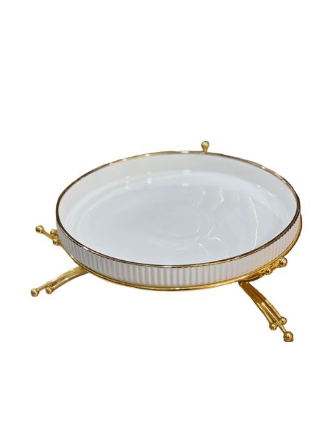 Şirniyyat üçün qab, dairəvi, keramika, ağ/qızılı — Bakı