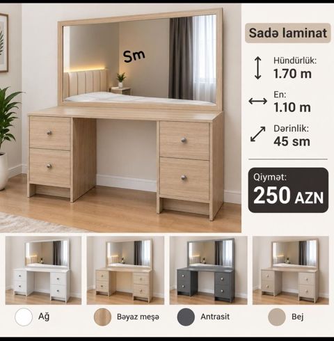 Düz masa, Stulsuz, Polkasız, Siyirməli, Sadə laminat — Ucuz serfeli Mebel