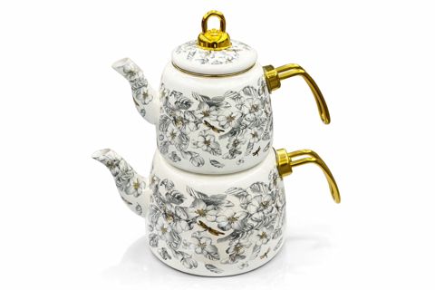 Çaydan dəsti, ağ/qızılı, mina, 1000/2200 ml — Bakı