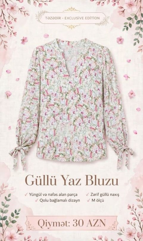Güllü Yaz Bluzu – Exclusive Edition - Naxış: Zərif çiçəkli print — Digah